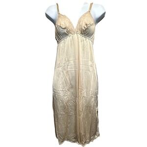 Maideform Slip Dress VTG M 36 Nude Babydoll Embroidered Slit‎ Camisole